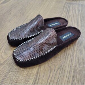 Mystique Boutique Leather Mules Loafers Slip On Snakeskin Brown Burgundy Sz 7